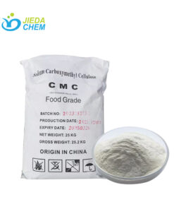 25kg woven bag of Sodium CMC powder next to white sample in glass bowl showing fine particle consistency