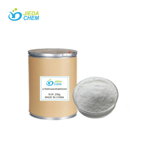 Hydroxyacetophenone (CAS 99-93-4) in industrial packaging with white crystalline powder