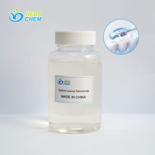 The transparent liquid Sodium lauroyl sarcosinate placed ina small bottle