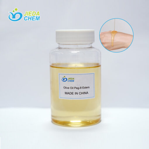 Yellow liquid Olive Oil Peg-8 Esters in small bottles