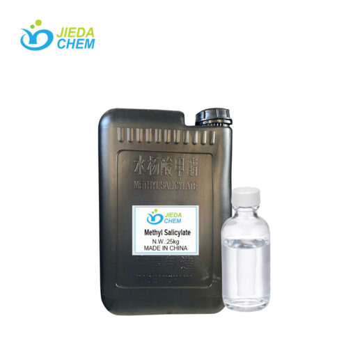 25kg black barrel methyl salicylate, next to it is a small bottle of transparent liquid methyl salicylate
