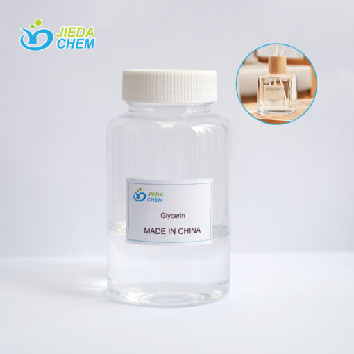 The transparent liquid Glycerin in a small bottle